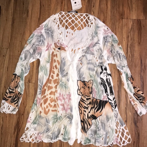 NWT Indira Bali Beautiful white animal cardigan - Picture 1 of 7